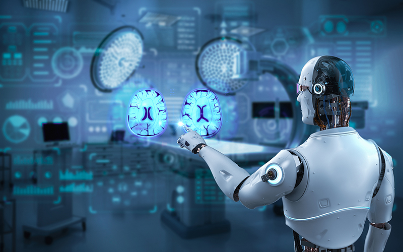 醫(yī)療技術(shù)概念與機(jī)器人分析x射線腦斷層掃描