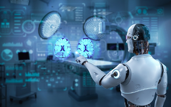 醫(yī)療技術(shù)概念與機(jī)器人分析x射線腦斷層掃描